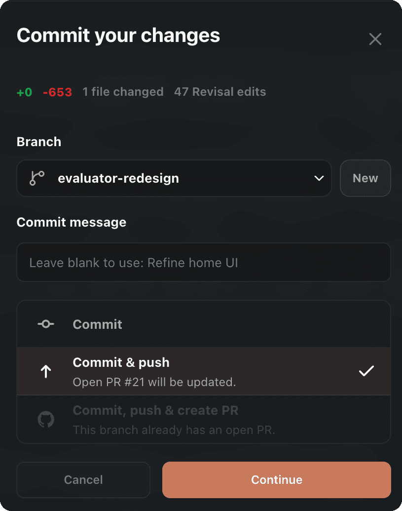 Revisal commit handoff view
